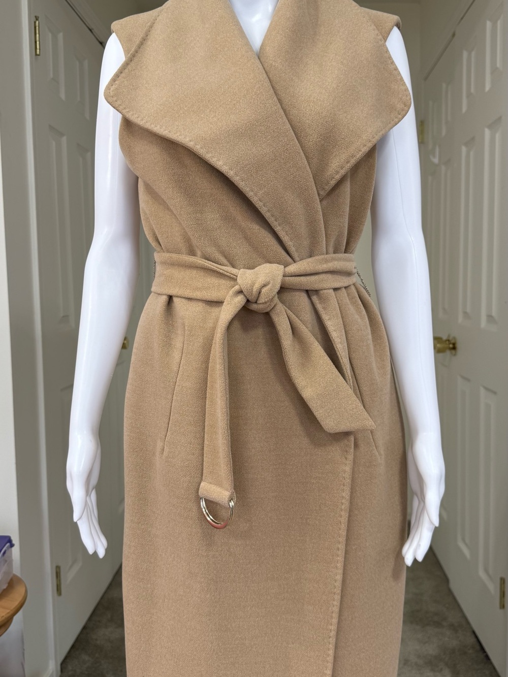 White House Black Market Sleeveless Belted Tan Midi Dress